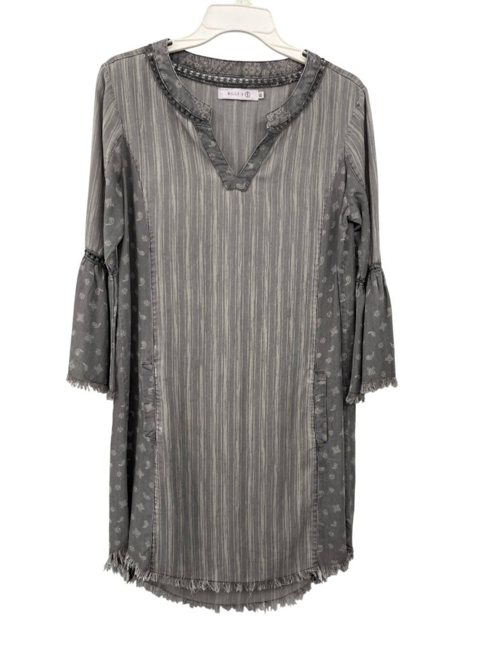 Billy T Boho Tunic Dress Striped Paisley Bell Sleeve XS Used
